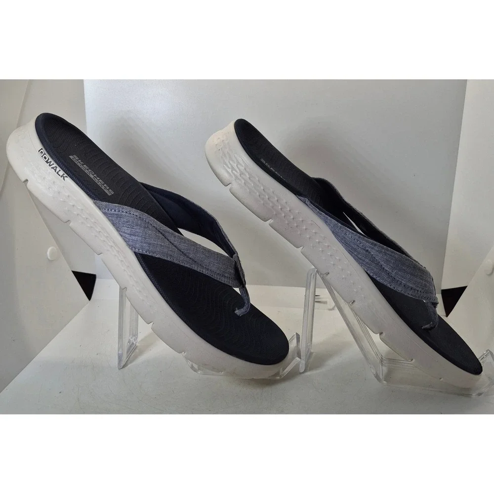 Skechers GoWalk Goga Mat Flip Flops 11 Blue Grey Thong Sandals Comfort Walking